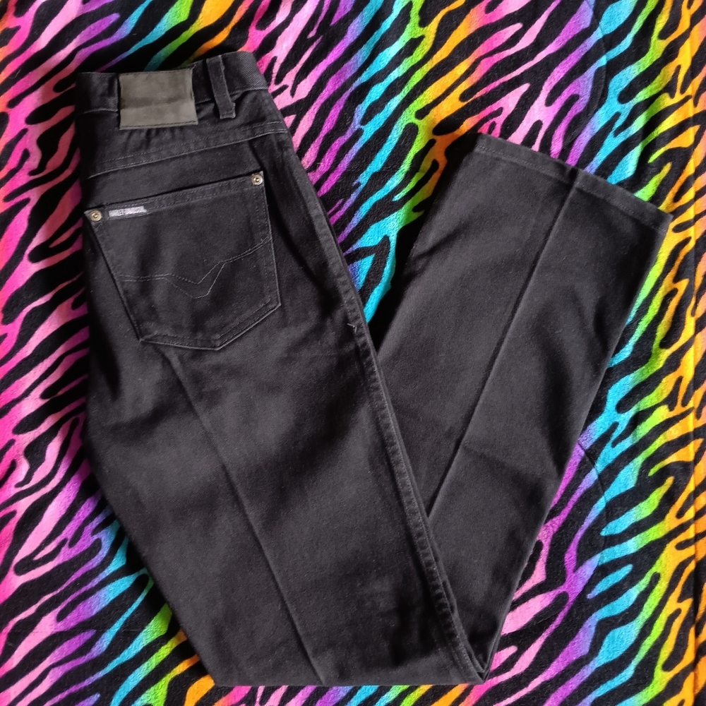 🖤🧡 Vintage Y2K Harley Davidson Black Jeans Boot Cut Womens 8 Long Biker